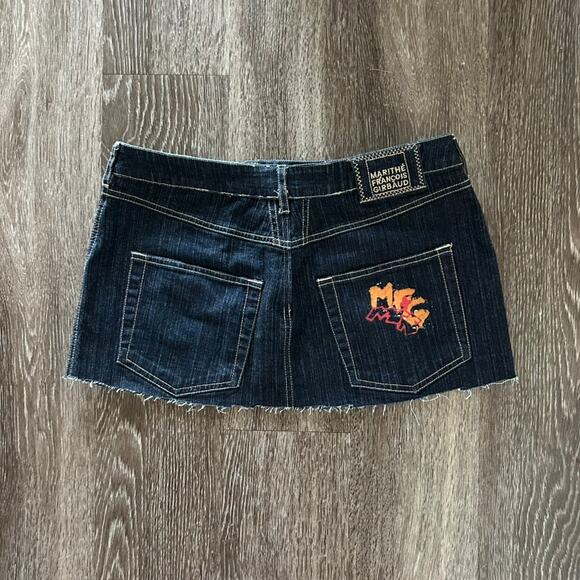 Vintage Marithé François Girbaud Denim Micro Mini Skirt Size 31 Y2K Graphic Logo - Picture 3 of 14